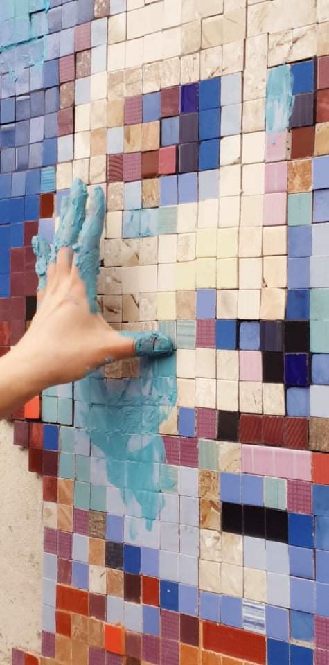 Mosaic portrait working process